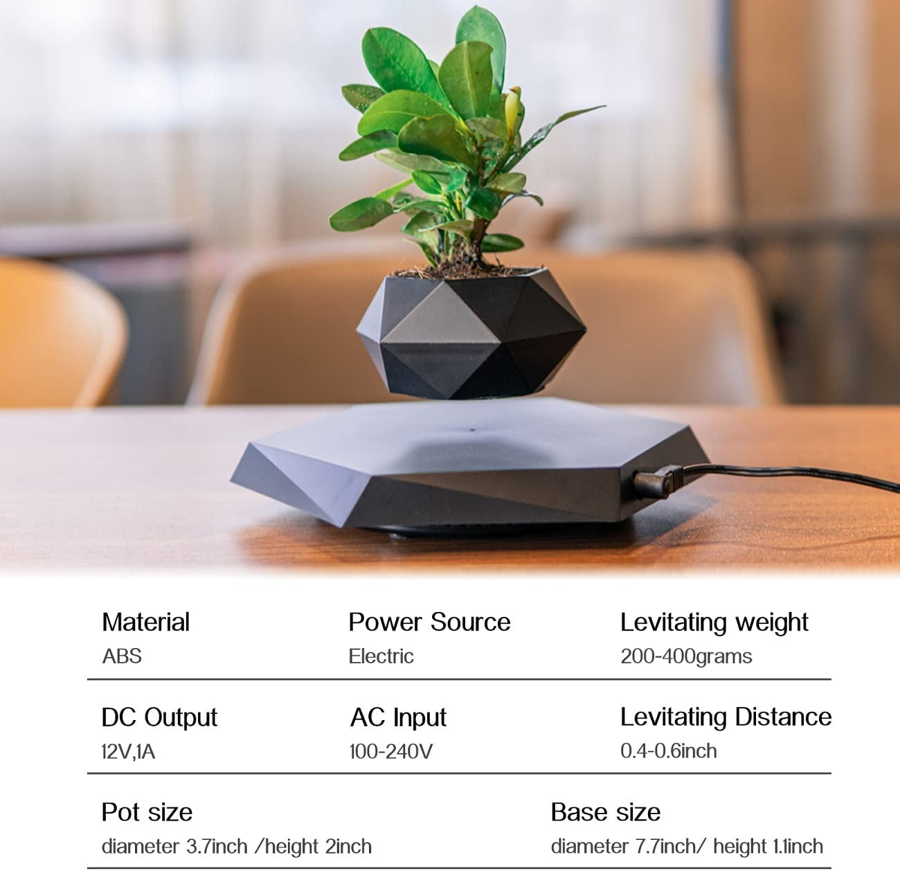 Levitating Plant Pot, Magnetic Levitation Flower Pot Rotating Planters Suspension Floating Plant Succulents Potted for Home Living Room Office Desk Decoration (Black)