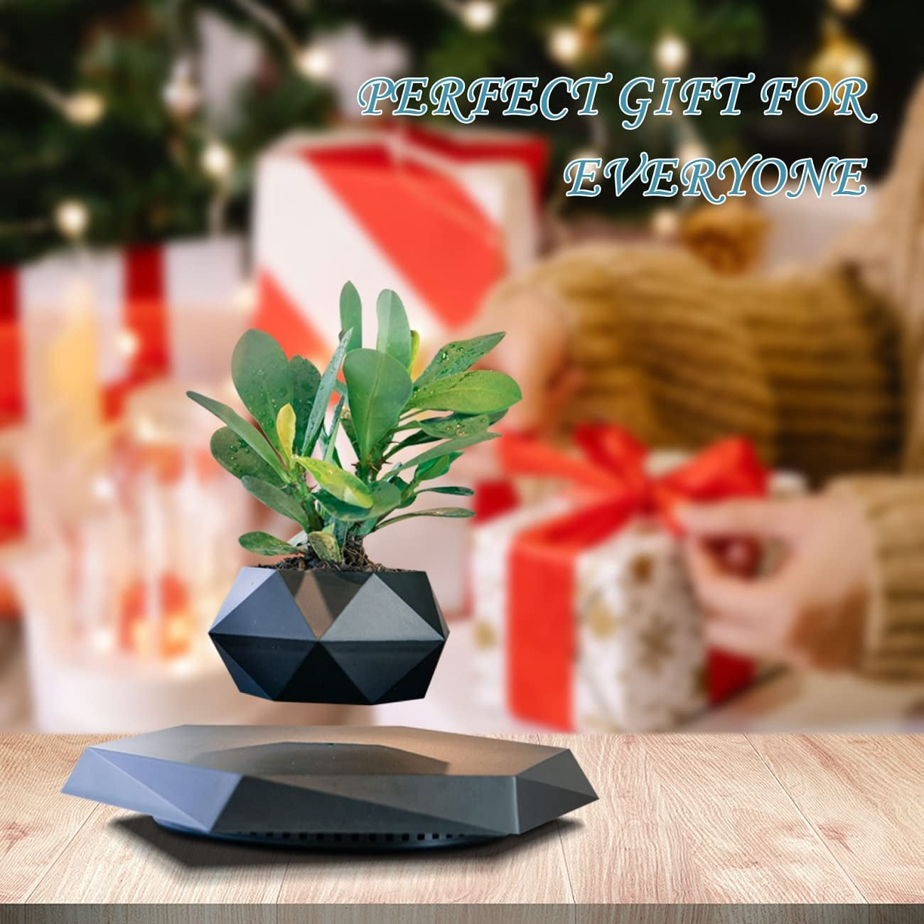 Levitating Plant Pot, Magnetic Levitation Flower Pot Rotating Planters Suspension Floating Plant Succulents Potted for Home Living Room Office Desk Decoration (Black)